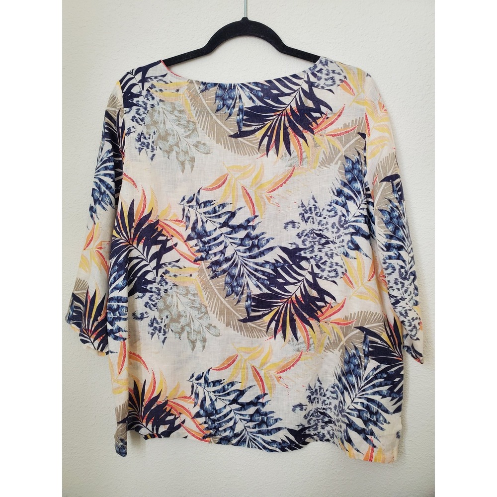 Chico's 1‎ Linen Blend Tropical Leaf Print Sleeve Shirt Top 8-10 Non Iron - Picture 10 of 10